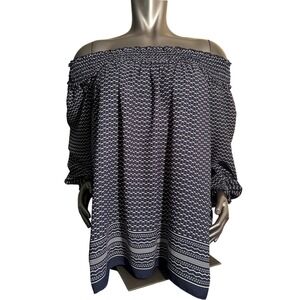 Max Studio Womens Off the Shoulder Long Sleeve Blouse Blue Smocked Size M Pirate
